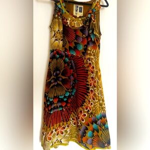 Anthropologie Edme & Esyllte Lappula Silk Dress Floral Feather Print Ruffle